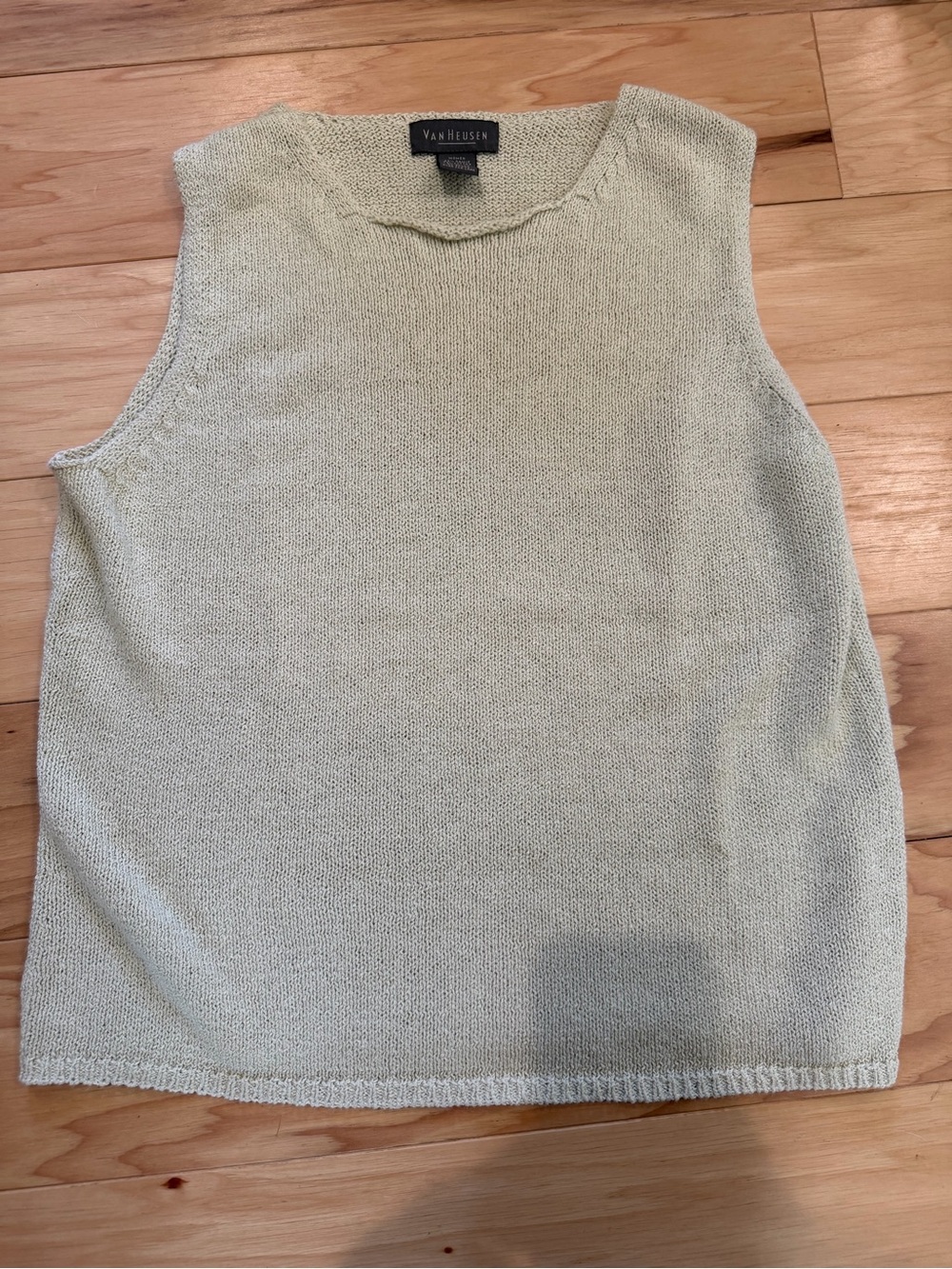 Vintage Van Heusen Women’s L Beige Knit Sweater Vest Ramie Cotton Cottagecore